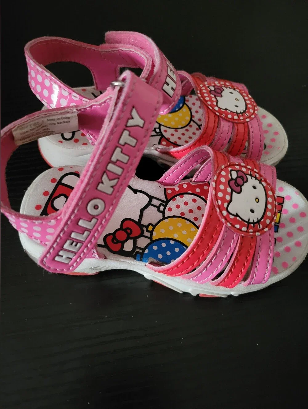 Hello Kitty Pink & Red Girls' Sandals with Character Accents Size 6c